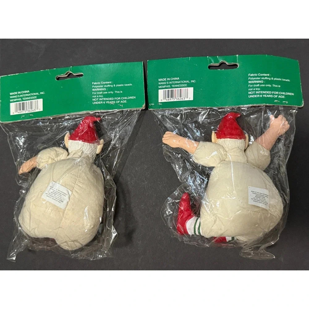 Lot of 2 Vintage 'Just For Keeps' Mini Muslin Elf Crafting Christmas Elves Dolls